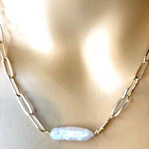 Link Chain Necklace Fresh Water Pearls Pendant